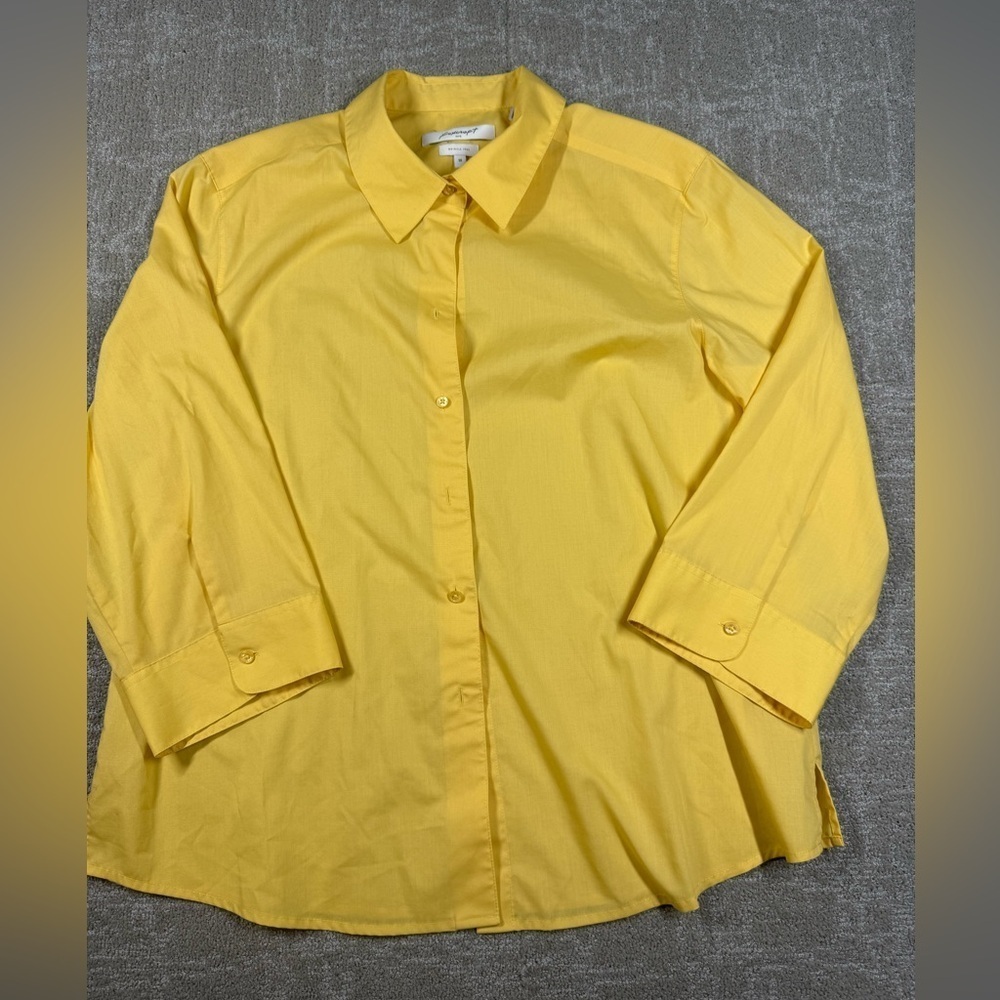 Foxcroft Yellow Boho Wide Sleeve Button Down Wrinkle Free Womens Shirt Size 18
